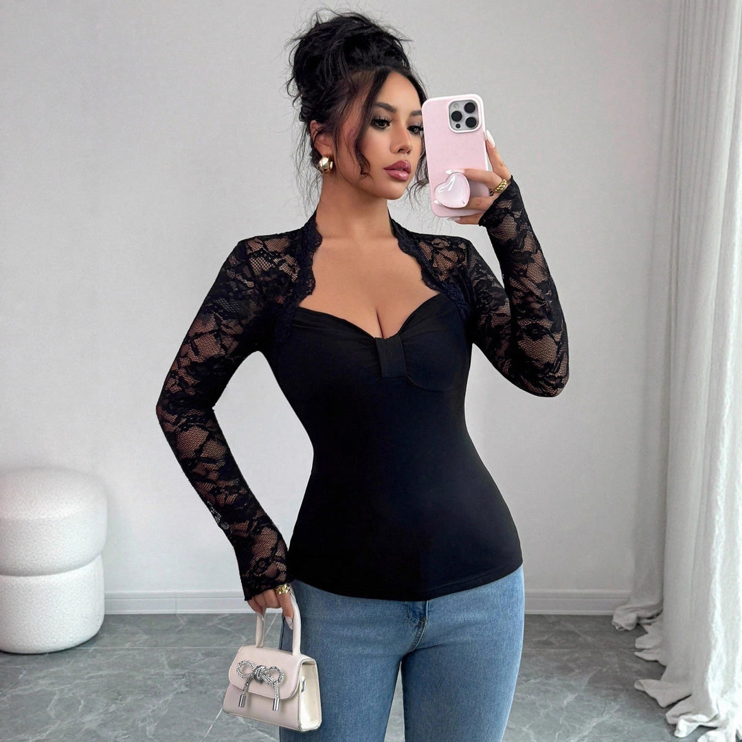 Ladies nan fine lace shoulder jacket with stand-up collar and fitted sleeves Mune Fashion