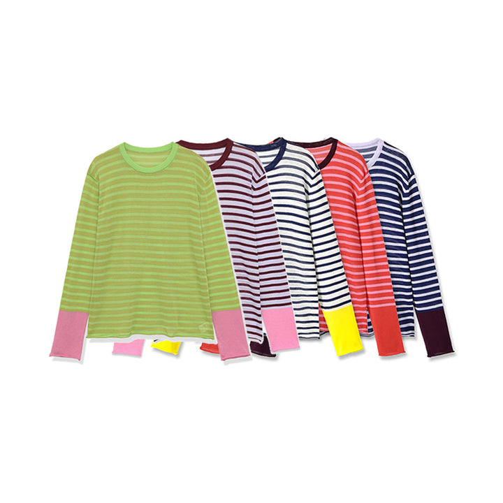 Women’s fine knit long sleeve with maritime stripes and contrasting sleeves Mune Fashion
