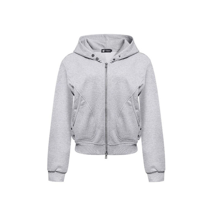 Women's Short Fitted Hoodie Sweat Jacket with Two-Way Zipper and Pockets Mune Fashion