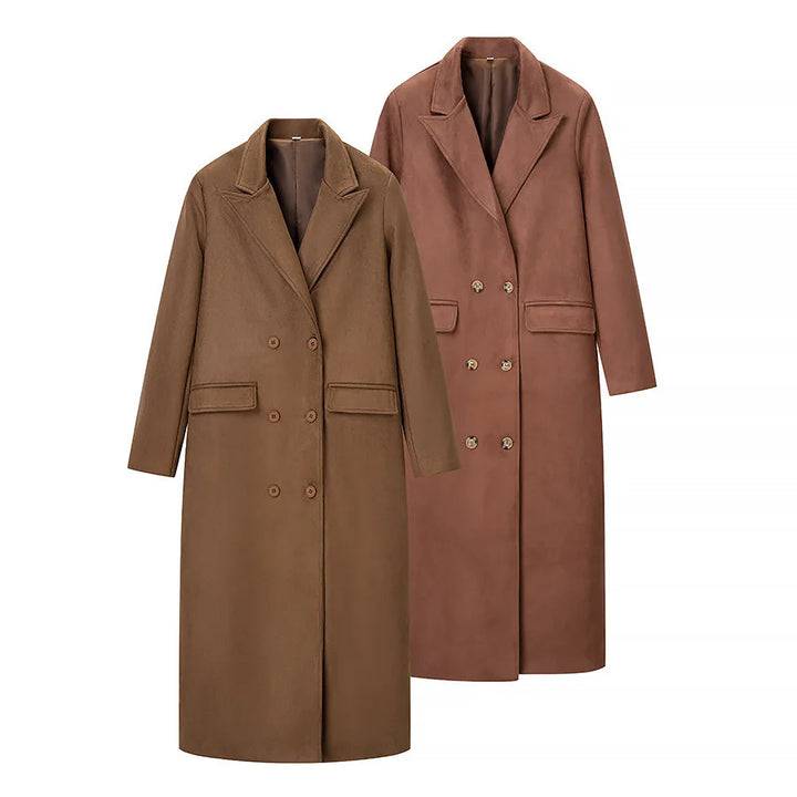 Women's tailored double-breasted coat in velour look with shawl collar and patch pockets Mune Fashion