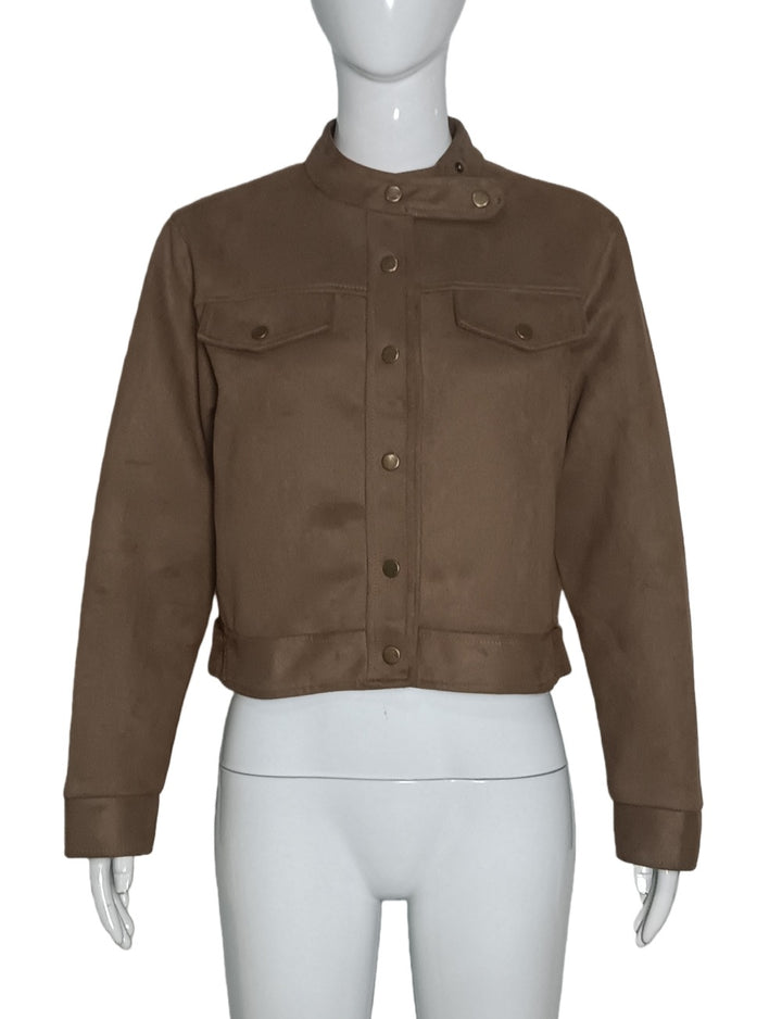 Ladies short jacket made of suede look with stand-up collar and snap buttons Mune Fashion