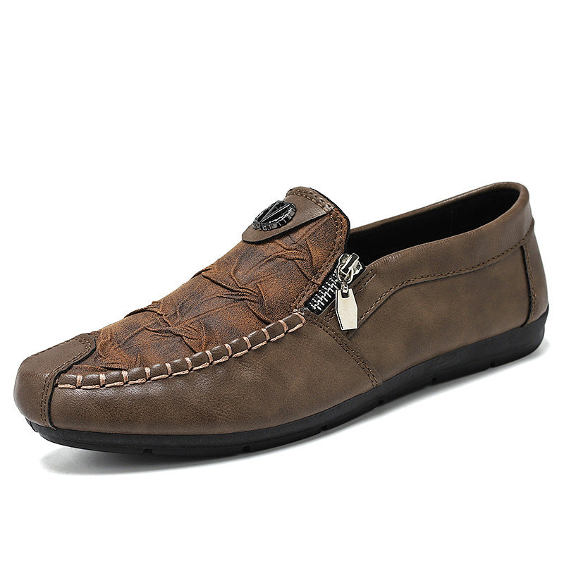 Men's elegant leather-look slip-ons with decorative zipper, hand-stitched moccasin seam and flexible comfort sole Mune Fashion