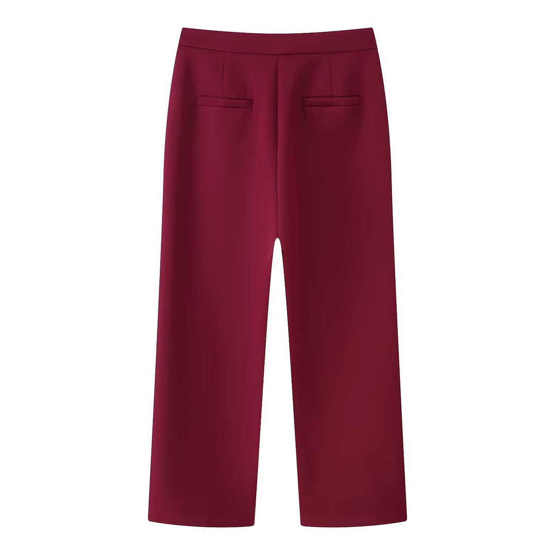 Women's Two-Piece Suit Set with Feather Trim on Sleeves and Wide Marlene Pants Mune Fashion