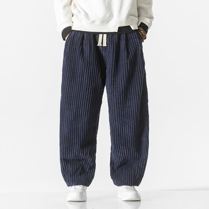 Men's Loose-Fit Corduroy Balloon Pants with Drawstring and Wide Rib Relief Mune Fashion