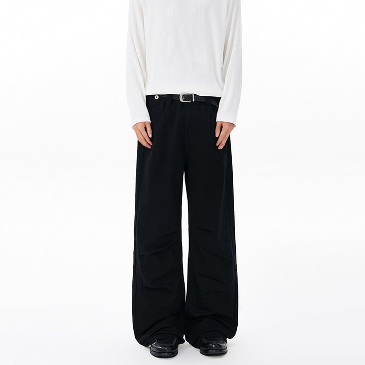 Men's Wide Relaxed Twill Pants with a Low Crotch, Floor-Length Silhouette, and Belt Loops Mune Fashion