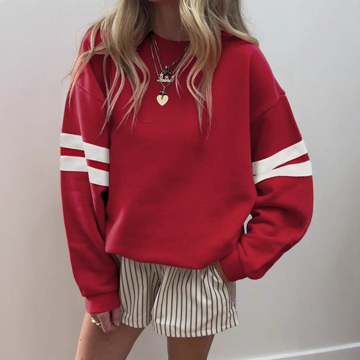 Women Loose-Fit Sweatshirt with Contrast Stripes on the Sleeves Mune Fashion