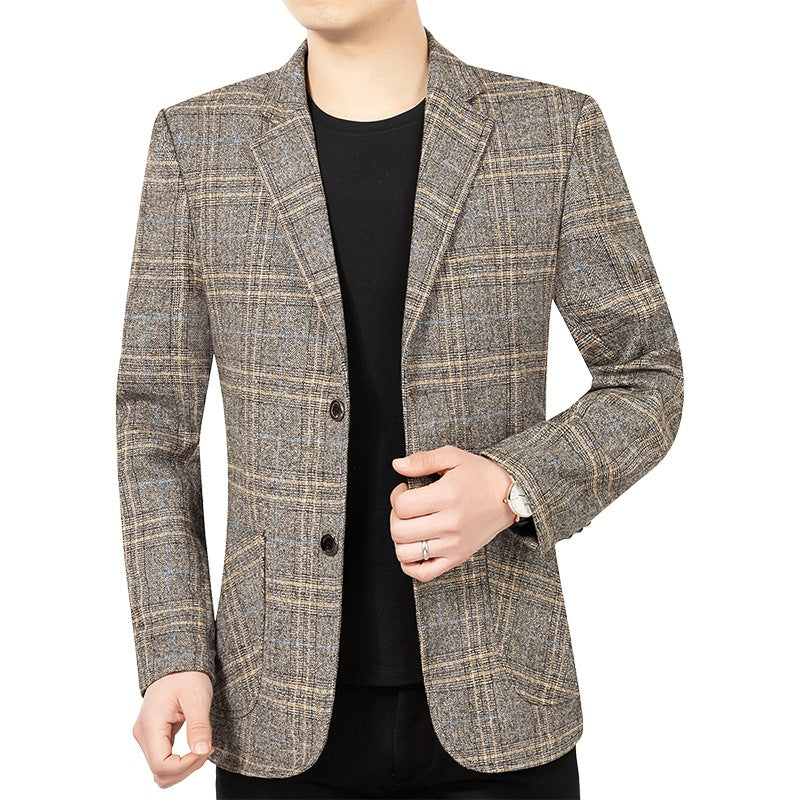Men's Checked Slim-Fit Blazer with Textured Wool Blend and Patch Pockets Mune Fashion