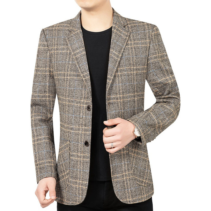 Men's Checked Slim-Fit Blazer with Textured Wool Blend and Patch Pockets Mune Fashion