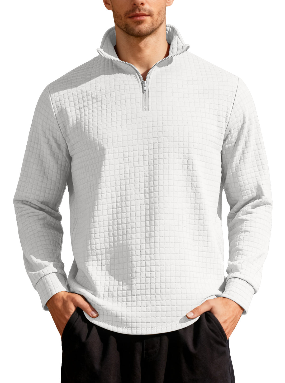 Men's Nano Square Structured Comfort Half Zip Sweater with Stand Collar and Light Padding Mune Fashion
