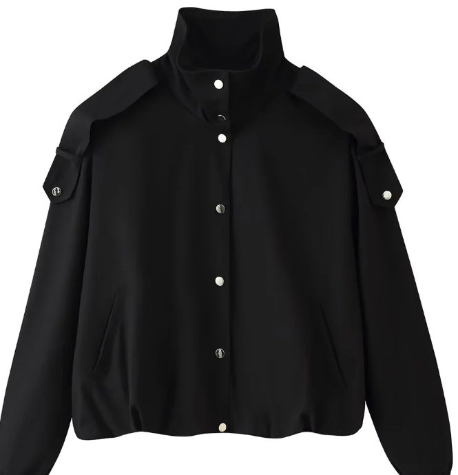 Women’s short-cut boxy blouson with high stand-up collar and dropped shoulders Mune Fashion