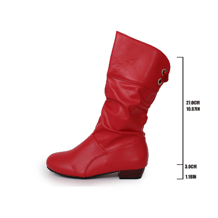 Women's knee-high boots with gathered shaft, soft synthetic leather, and low block heel Mune Fashion
