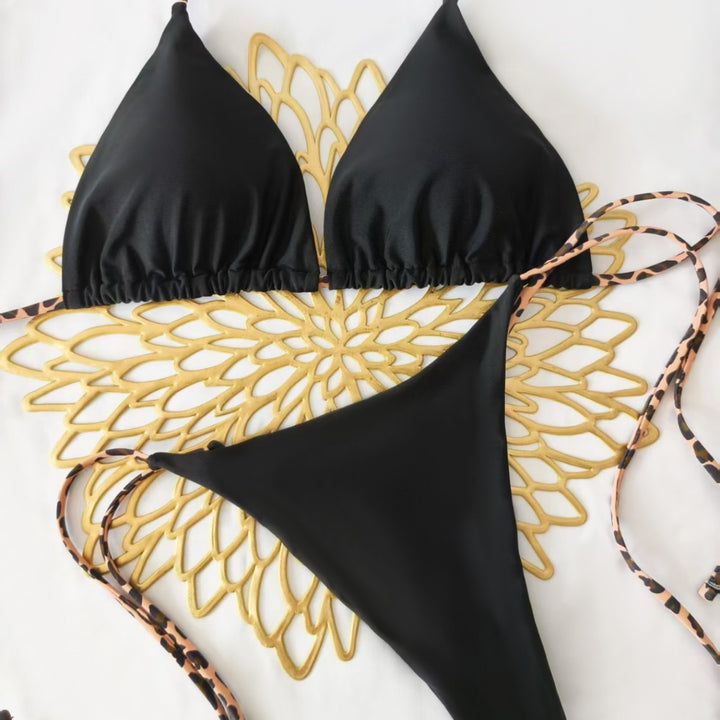 Women's Triangle Bikini Set with Adjustable Straps and Fashionable Leopard Print Mune Fashion