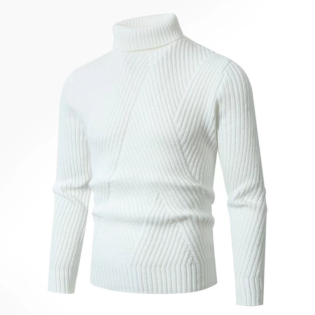 Men's structured turtleneck sweater with diagonal rib texture and slim fit Mune Fashion