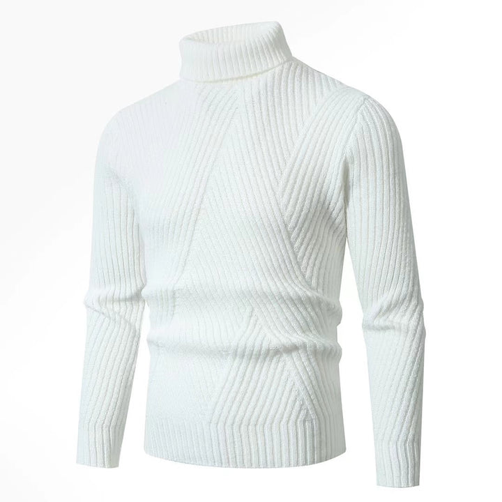 Men's structured turtleneck sweater with diagonal rib texture and slim fit Mune Fashion
