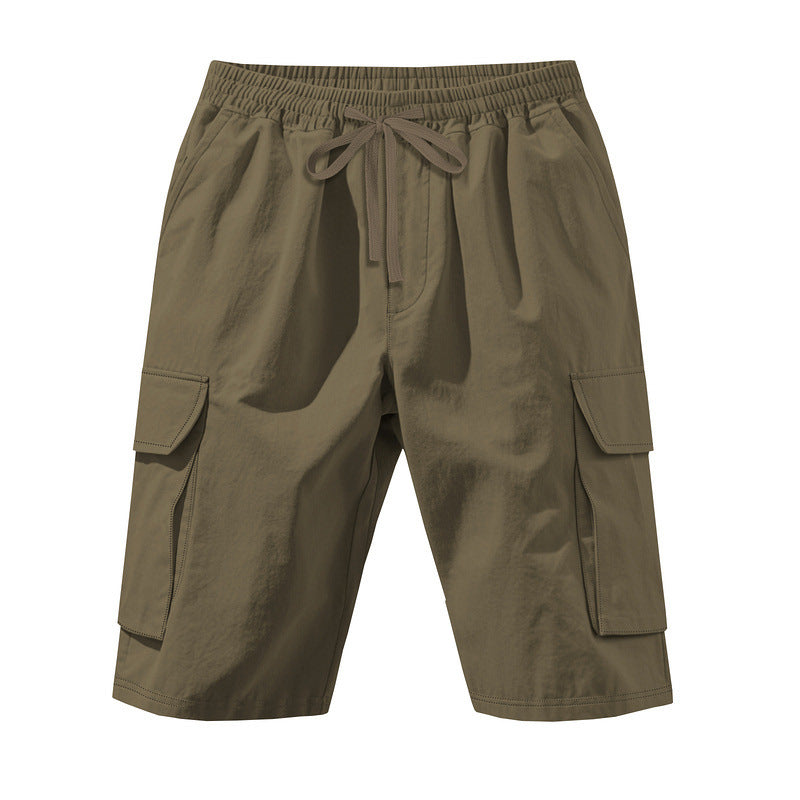 Men's knee-length utility shorts made of lightweight cotton blend with elastic drawstring waistband and patch flap pockets Mune Fashion