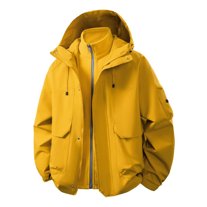 Unisex two-layer softshell parka with removable fleece inner layer, hood, and utility pockets Mune Fashion