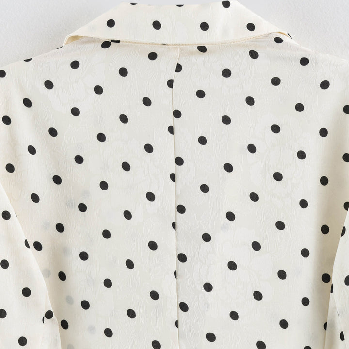 Ladies Light Polka Dot Blazer with Lapels, Drawstring Waist and Flap Pockets Mune Fashion