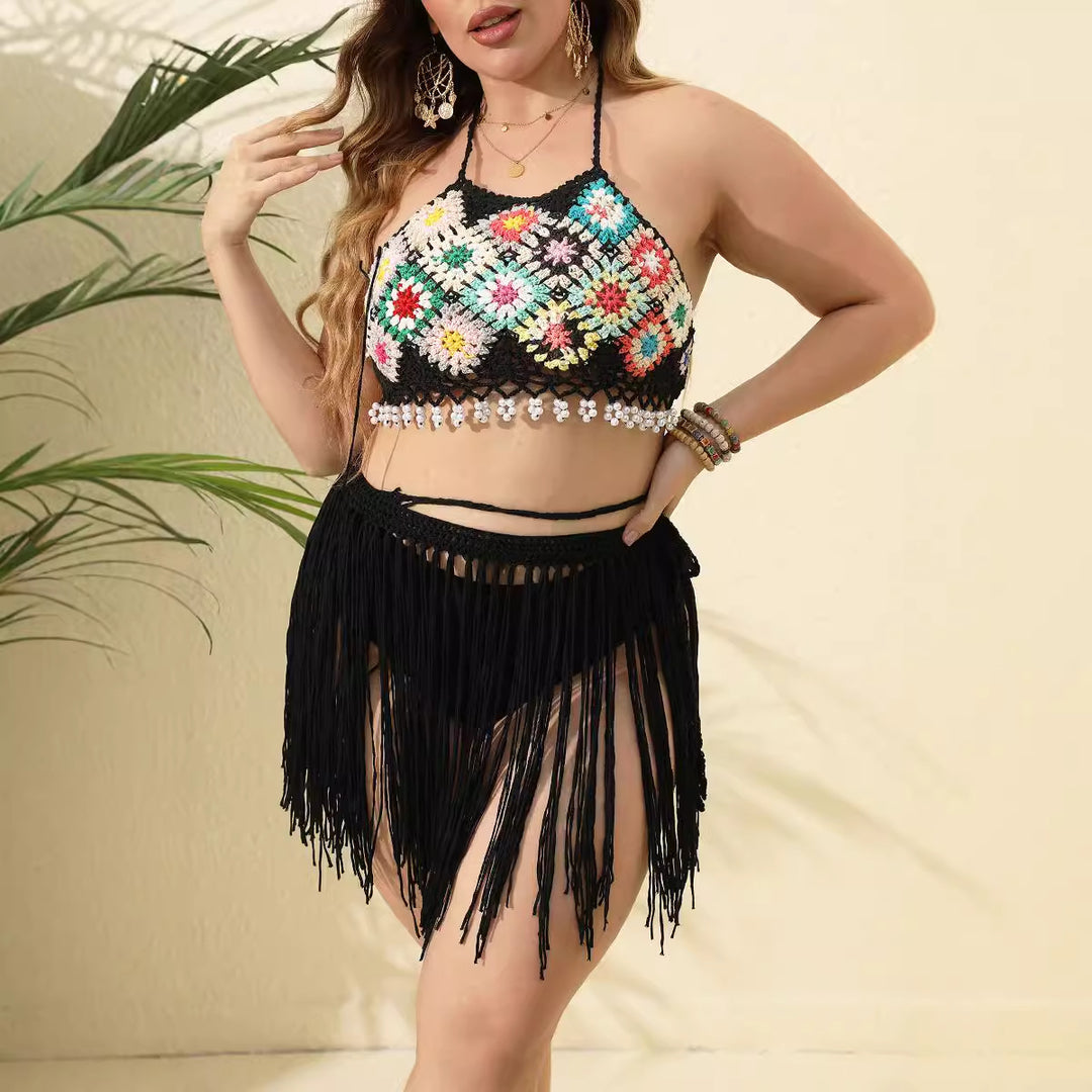 Women's fashionable crochet skirt with fringed accents Mune Fashion