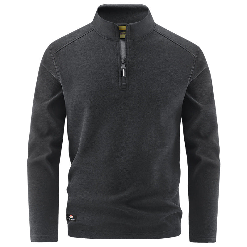 Men's Thermal Fleece Pullover with Short Zipper and Stand-Up Collar Mune Fashion