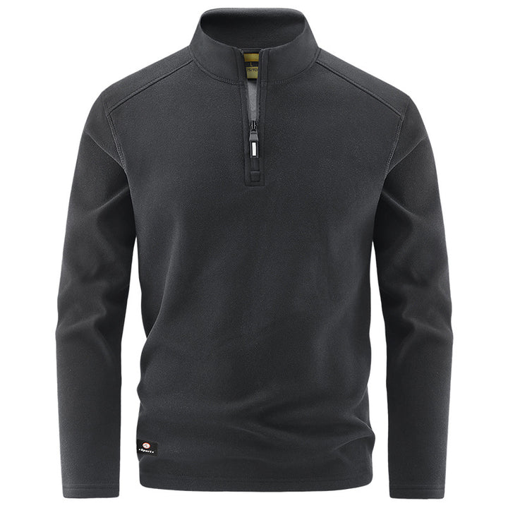 Men's Thermal Fleece Pullover with Short Zipper and Stand-Up Collar Mune Fashion