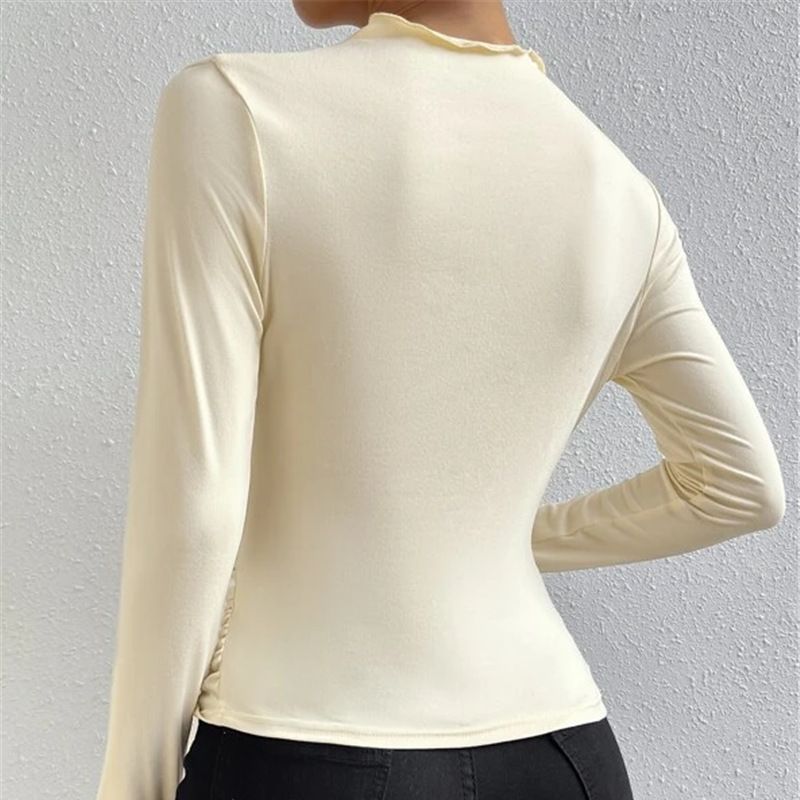 Women's Figure-hugging Long Sleeve Shirt with Side Gathering and Drapé Detail Mune Fashion