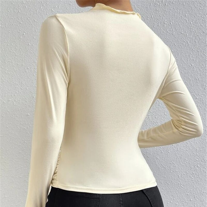 Women's Figure-hugging Long Sleeve Shirt with Side Gathering and Drapé Detail Mune Fashion
