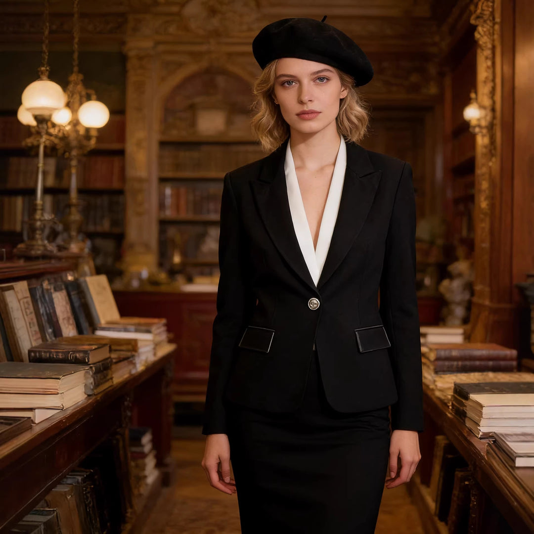 Women's Longer Tailored Single-Button Blazer with Narrow Lapels and Flap Pockets Mune Fashion