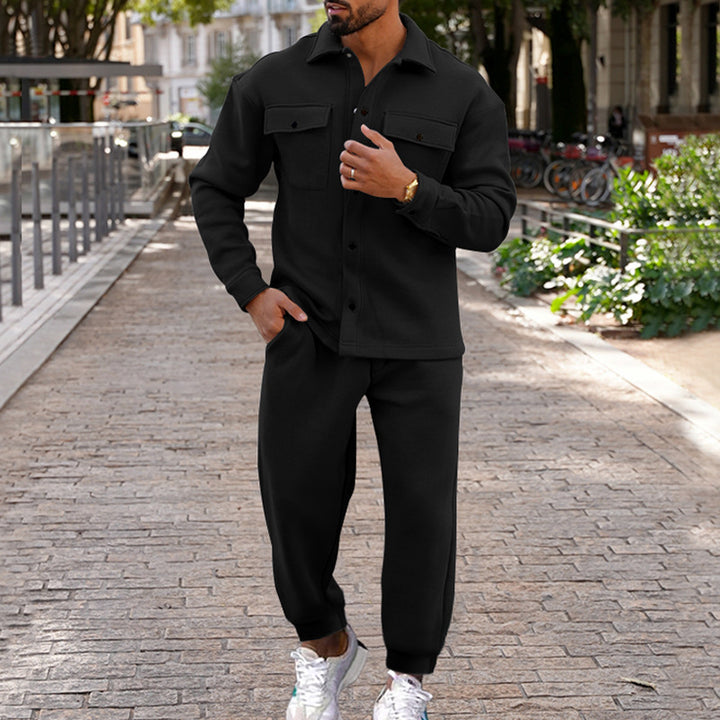 Men's two-piece overshirt and joggers set made of textured jersey with patch chest pockets and tapered silhouette Mune Fashion