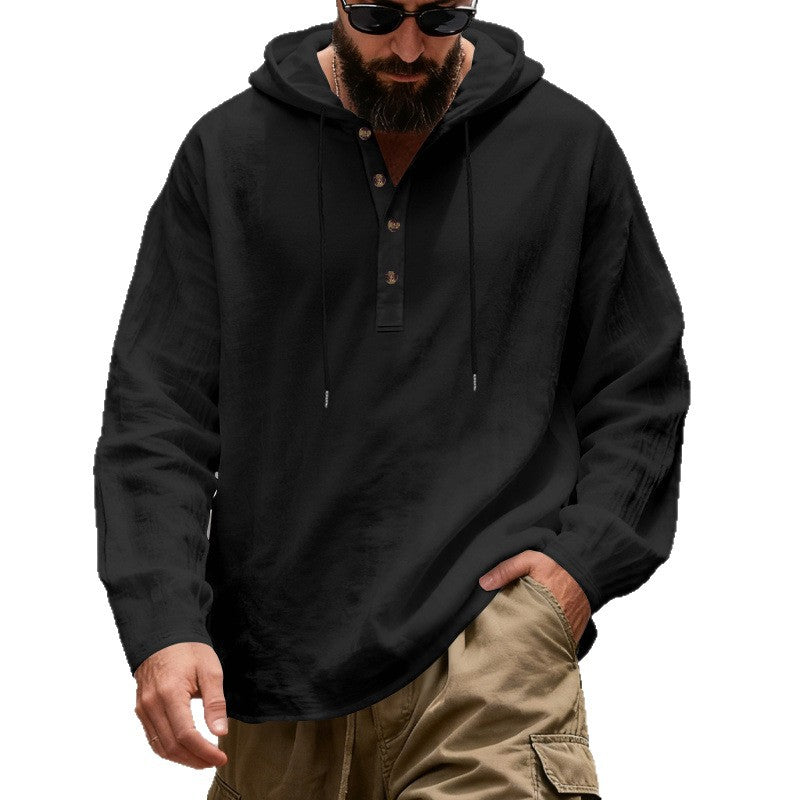 Men's lightweight hooded shirt with button placket made of linen blend and relaxed fit Mune Fashion