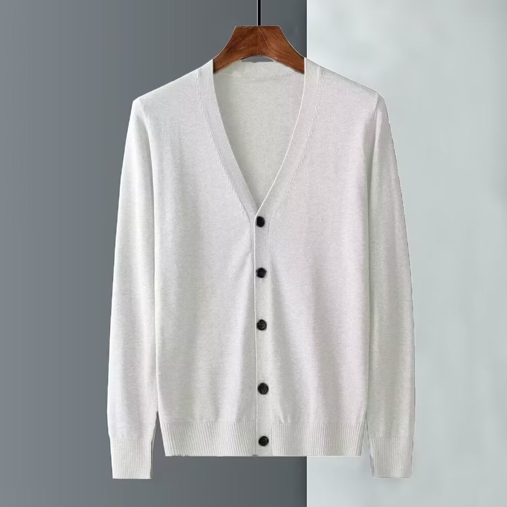 Men's Elegant Knit Jacket with V-Neck and Button Closure Mune Fashion
