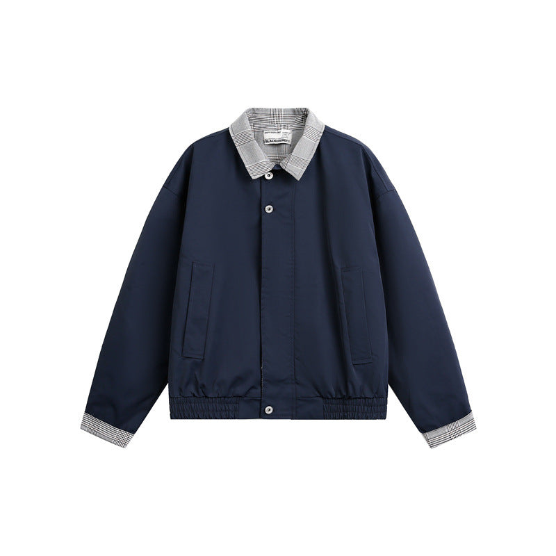 Men's lightweight transitional jacket with check collar, roll-up sleeves, and elastic hem Mune Fashion