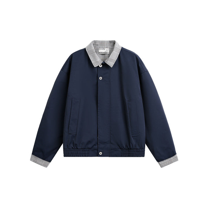 Men's lightweight transitional jacket with check collar, roll-up sleeves, and elastic hem Mune Fashion