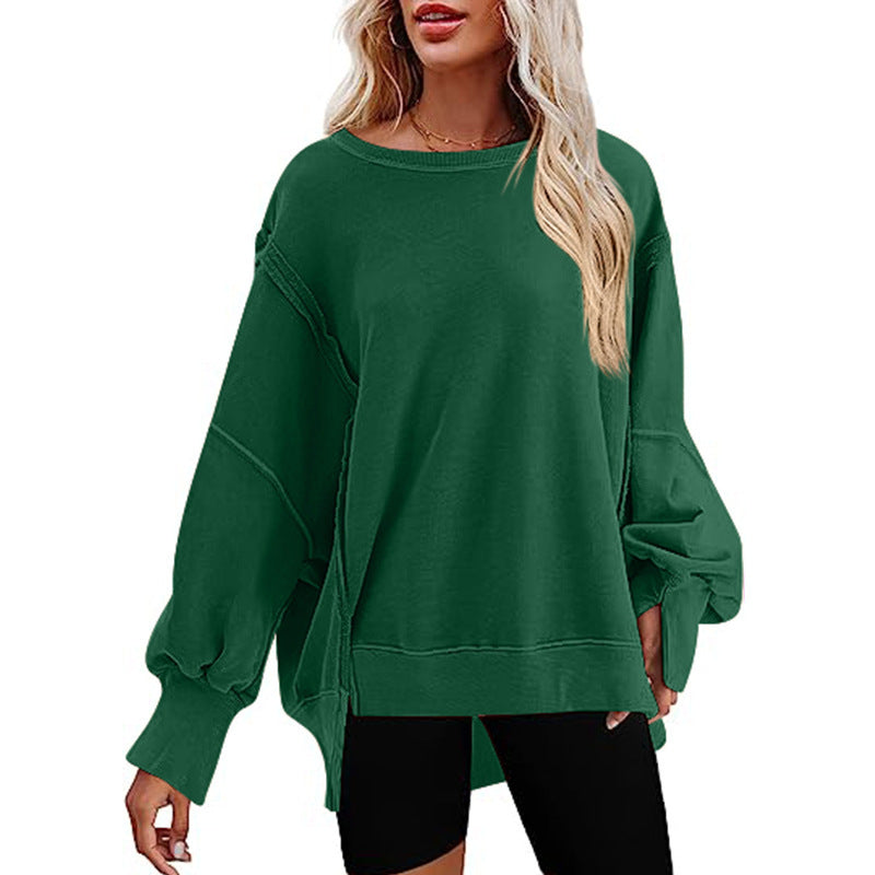 Women's Oversized Sweatshirt with Balloon Sleeves, Side Slits and Raw Edges Mune Fashion