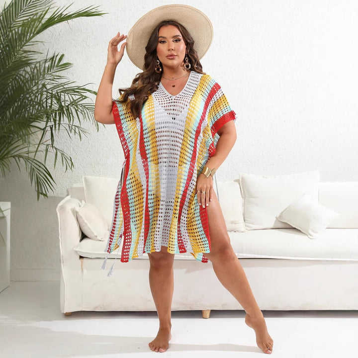 Ladies airy crochet beach poncho with fashionable fringes Mune Fashion