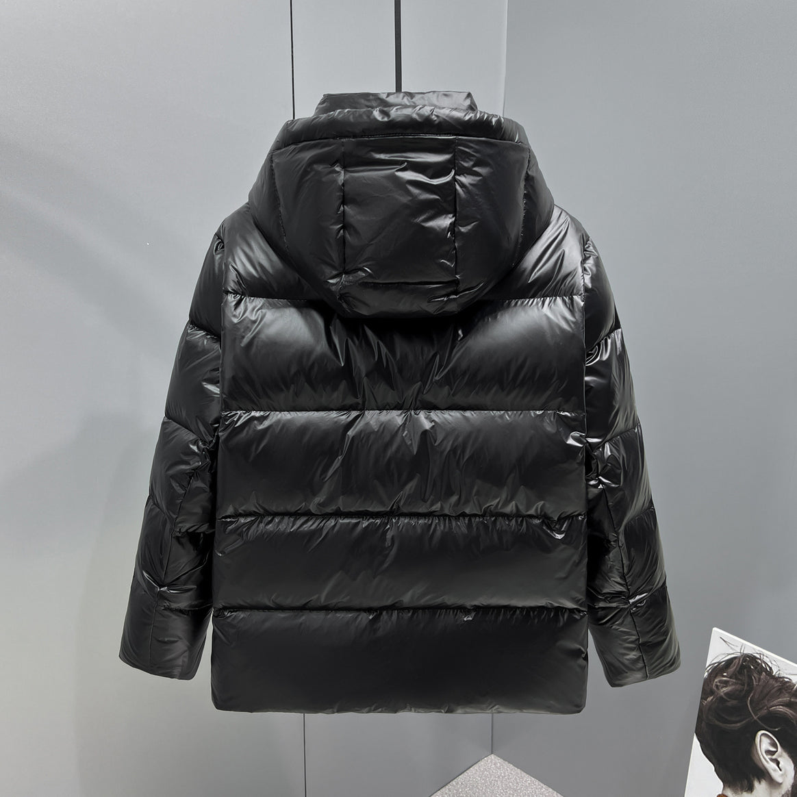 Men's shiny quilted down jacket with hood and high collar Mune Fashion