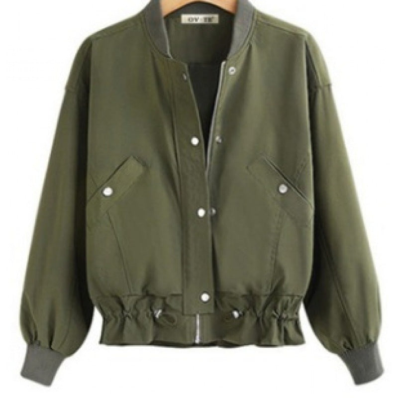 Women's Oversize Bomber Jacket with Drawstring Hem, Press Stud Placket and Patch Pockets Mune Fashion