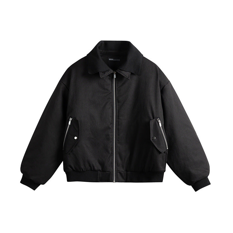 Men's Short Boxy Insulated Field Bomber Jacket with Contrasting Knit Collar and Diagonal Zip Pockets Mune Fashion