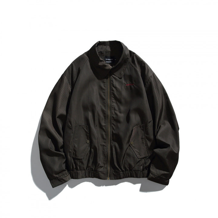Men's short-cut water-repellent Harrington bomber jacket with checkered micro-weave, buttoned flap pockets, and elastic hem Mune Fashion