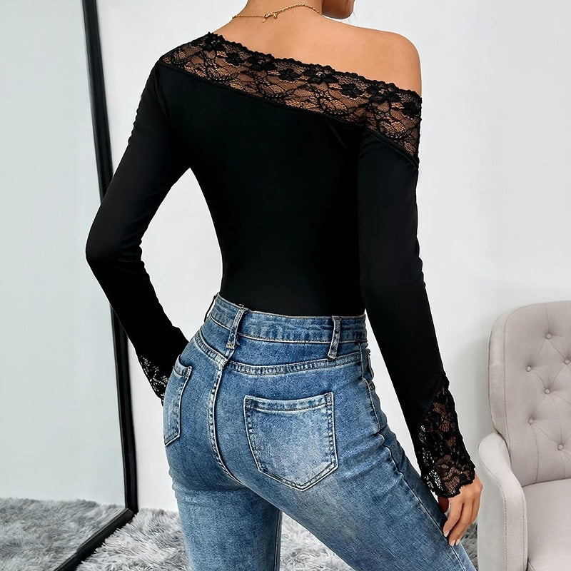 Women's Elegant Bodysuit with Lace Sleeves Mune Fashion
