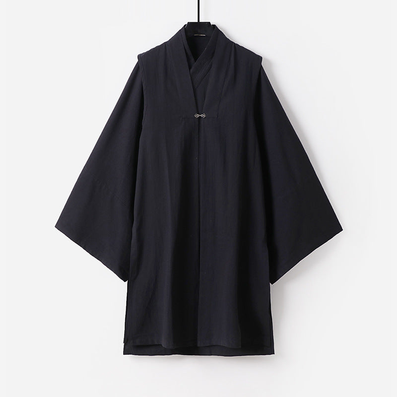 Unisex Asian inspired oversized kimono jacket with trumpet sleeves and small toggle closure Mune Fashion