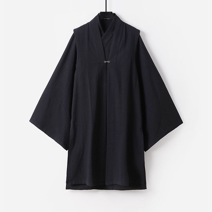 Unisex Asian inspired oversized kimono jacket with trumpet sleeves and small toggle closure Mune Fashion