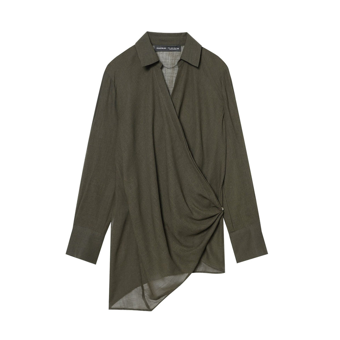 Women nan wrap blouse with shirt collar, asymmetrical pointed hem and knot closure Mune Fashion