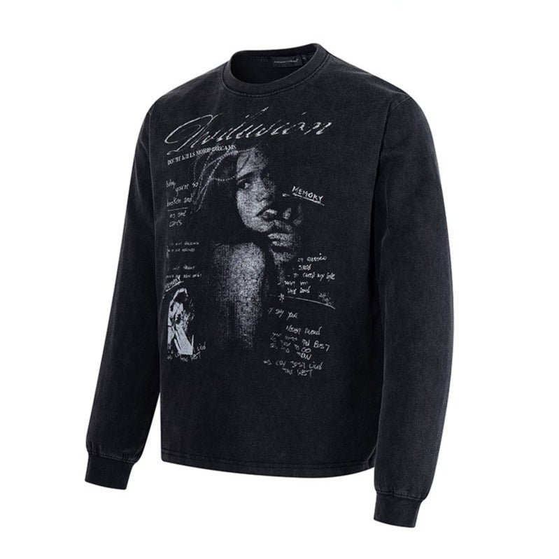 Men's Longsleeve with Vintage Girl Graphic and Used Wash Mune Fashion