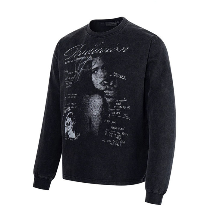 Men's Longsleeve with Vintage Girl Graphic and Used Wash Mune Fashion