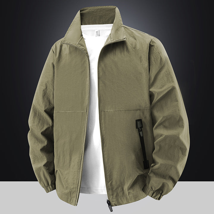 Men's Lightweight Cotton Blend Transitional Jacket with Stand-Up Collar and Concealed Zipper Mune Fashion