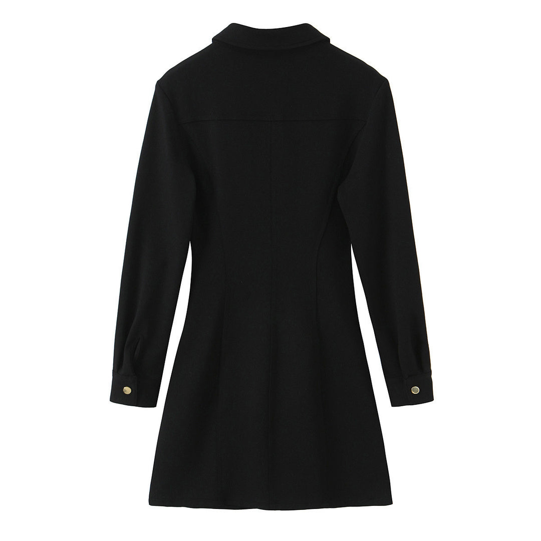 Ladies shirt dress with decorative button placket, breast pockets, and waist gathering Mune Fashion