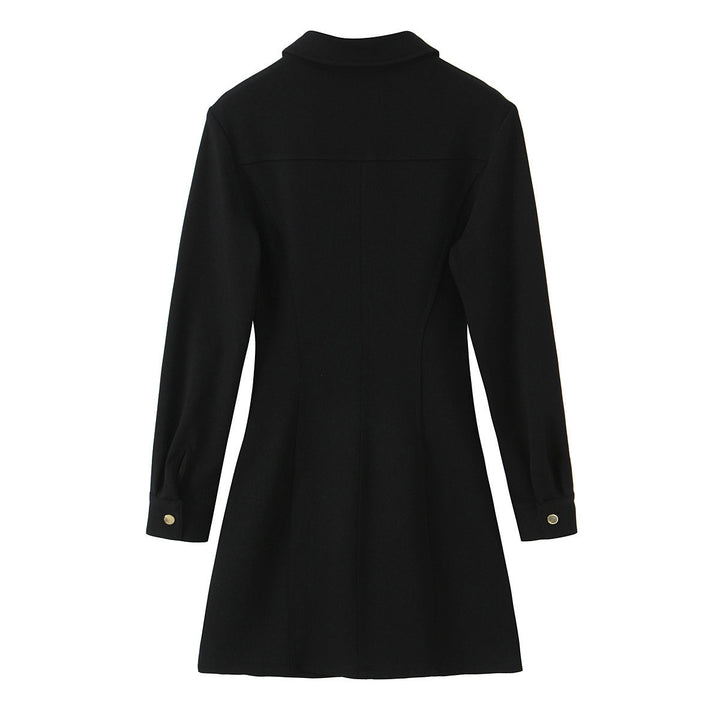 Ladies shirt dress with decorative button placket, breast pockets, and waist gathering Mune Fashion