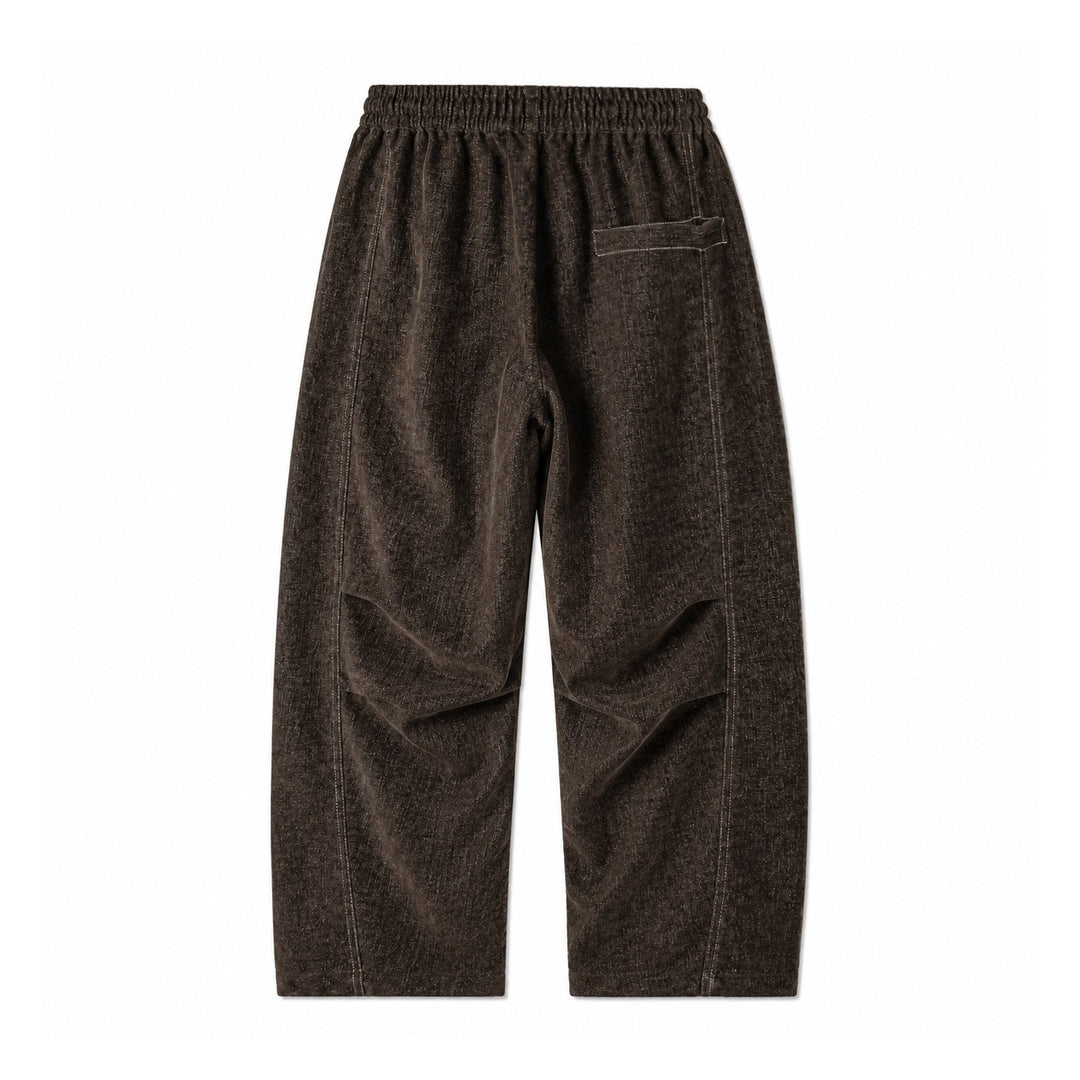 Women's loosely cut cropped pants with high elastic waistband and drawstring made of textured linen blend Mune Fashion