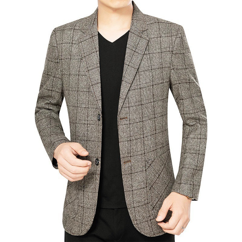 Men's check slim-fit blazer made of wool blend with light stretch Mune Fashion