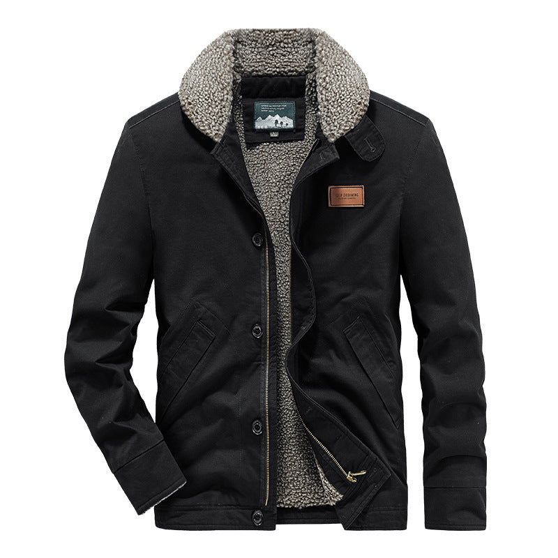 Men's Canvas Jacket with Full Sherpa Lining and Shirt Collar Mune Fashion